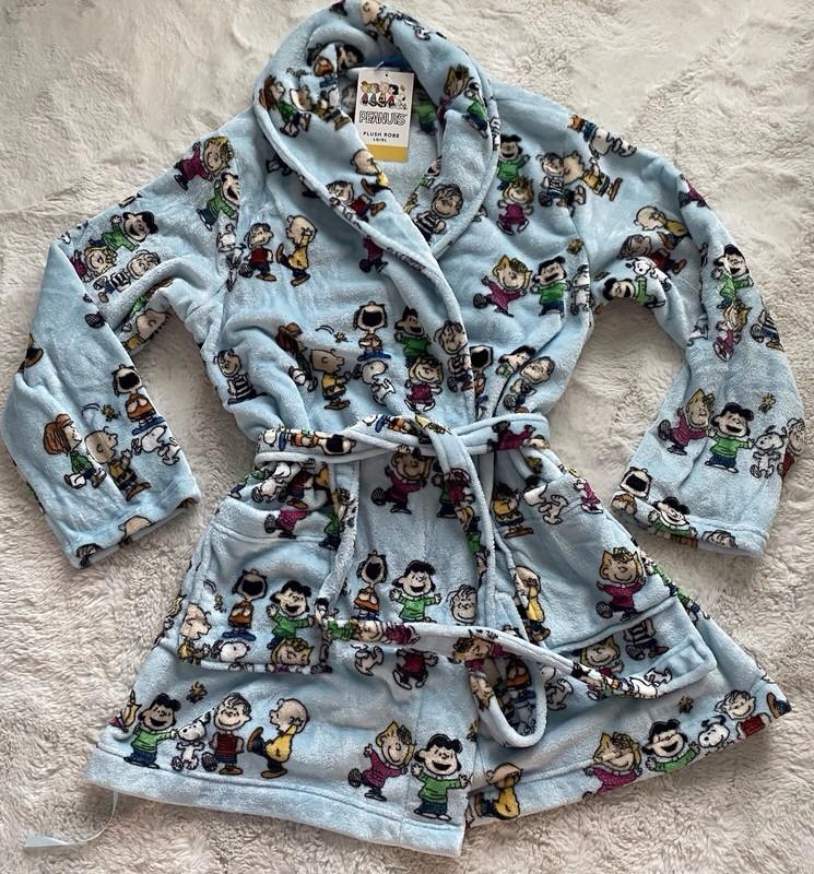Peanuts Snoopy Charlie Brown Whole Gang Robe Belt Pockets Soft Women’s Sz L / XL