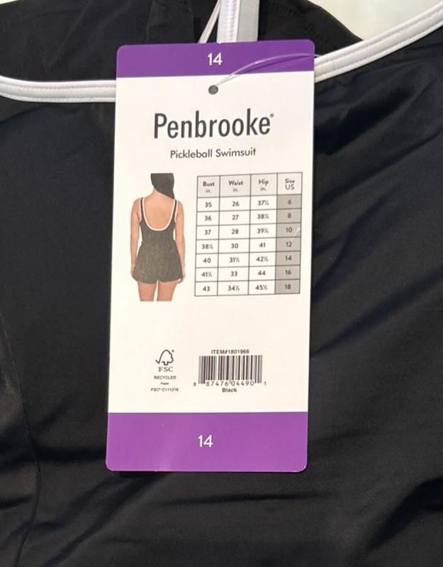 Penbrooke Women's Pickleball Stretch Sport Swimsuit Black Size 14