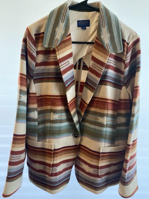 Pendleton Women's XL 100% Virgin Wool Blazer Coat Brown Beige