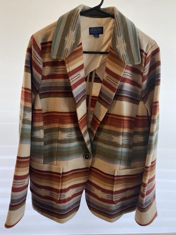 Pendleton Women's XL 100% Virgin Wool Blazer Coat Brown Beige