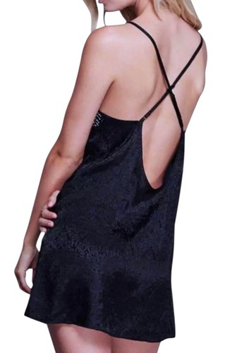 People Galaxy Slip Dress Large 10 Black Beaded Cup Crisscross Back V Neck