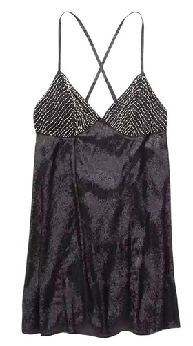People Galaxy Slip Dress Large 10 Black Beaded Cup Crisscross Back V Neck