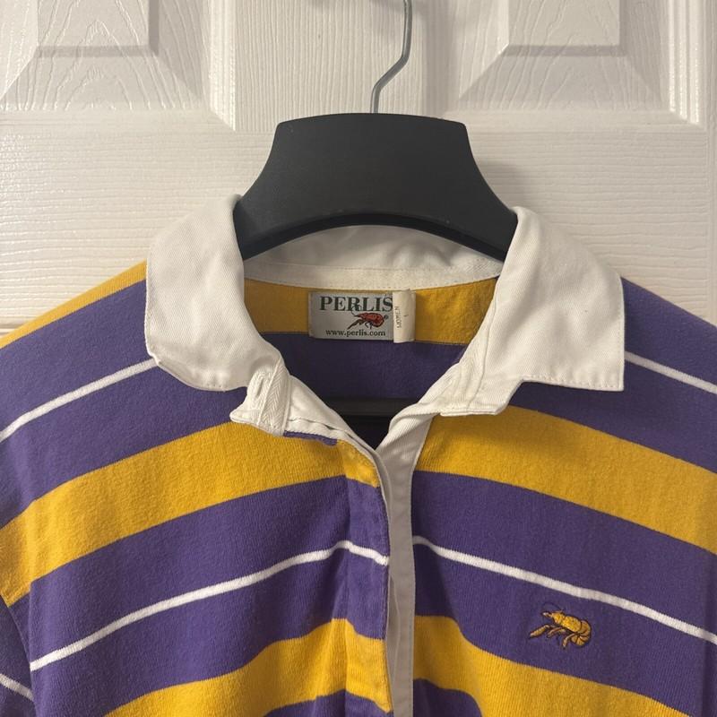 Perlis Crawfish Mardi Gras Rugby Style Womens LSU Striped Polo Dress Size Large