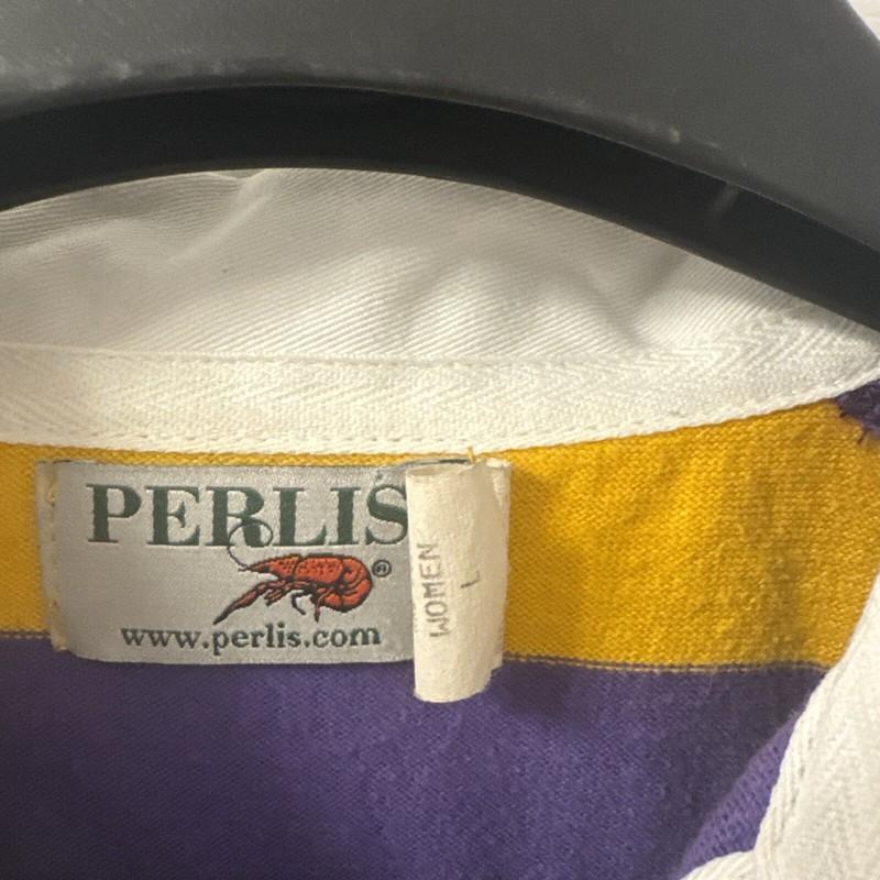 Perlis Crawfish Mardi Gras Rugby Style Womens LSU Striped Polo Dress Size Large