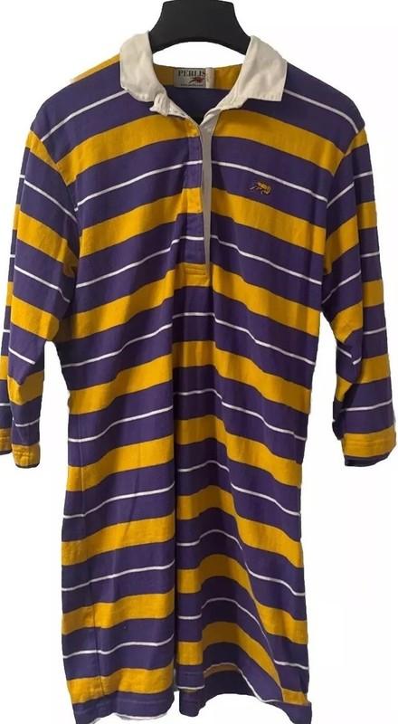 Perlis Crawfish Mardi Gras Rugby Style Womens LSU Striped Polo Dress Size Large