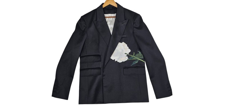 Peter Do Women's IT 38 Black Floral Tuxedo Oversized Blazer Wool SS22
