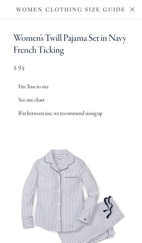 Petite Plume Women's Twill Pajama Set In Navy French Ticking NWT Small MSRP $94