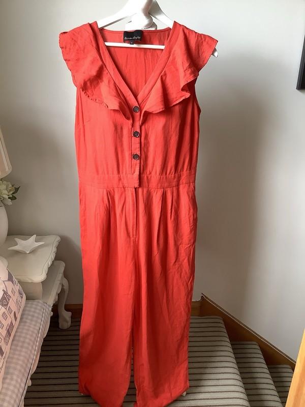 PHASE EIGHT Jamilla Red Linen Blend Jumpsuit Size 14