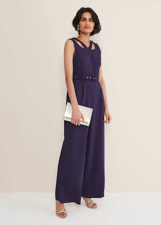 Phase Eight Jumpsuit Purple Belted Sleeveless Anna Jumpsuit UK 20 RRP £189