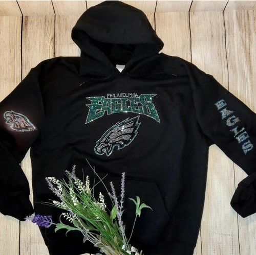 Philadelphia Eagles Bling Unisex Hoodie Zip Up or Crewneck Sweatshirt S thru 3x