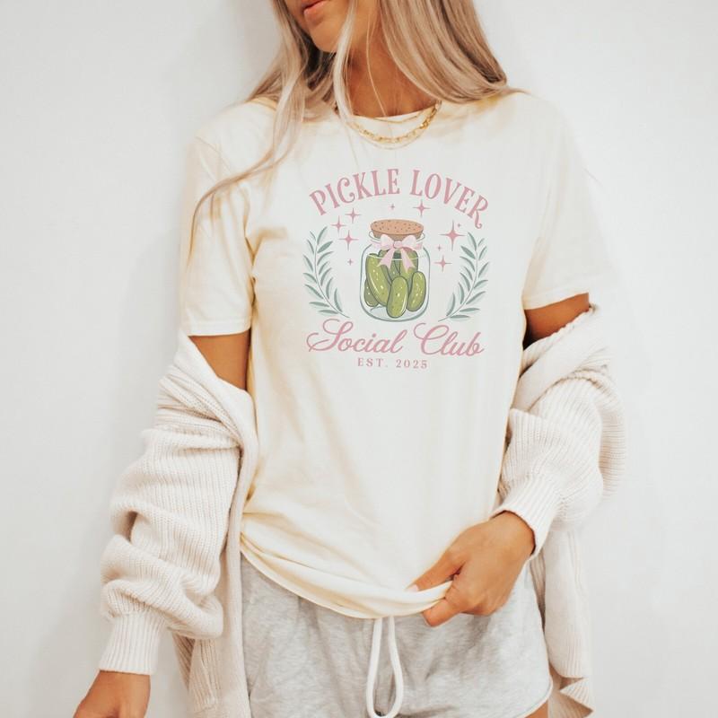Pickle Lover Shirt Social Club Jar Graphic T Shirt Cute Dill Pickles Tee Beige