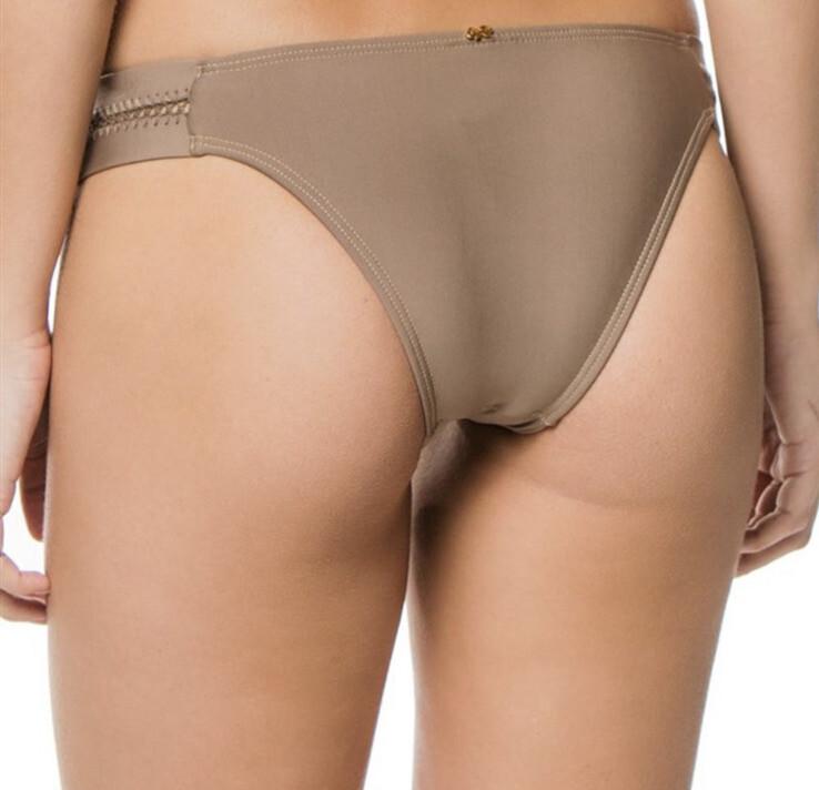 Pilyq Midnight Stitched Tab Side Full Bikini Bottoms In Sandstone SZ L NWOT