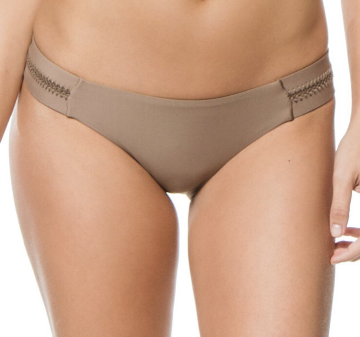 Pilyq Midnight Stitched Tab Side Full Bikini Bottoms in Sandstone SZ L NWOT