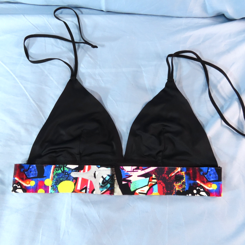 PILYQ PQ Reversible Bikini Top GRAFFITI MULTI-COLOR Or BLACK Seamless Halter M
