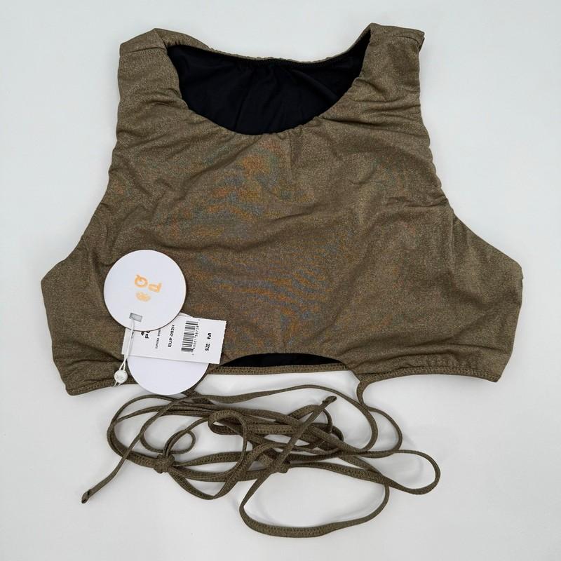 PILYQ PQ SWIM Bikini Top Size Medium NWT Euphoria Sydney Tie Gold Shimmer Swim