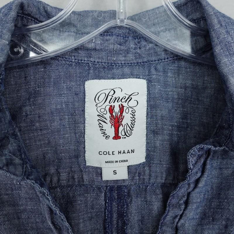 PINCH Cole Haan Linen Chambray Button Up Shirt Womens S Blue Long Sleeve Lobster