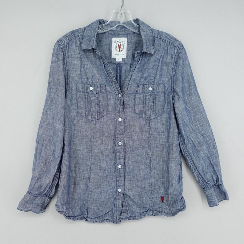 PINCH Cole Haan Linen Chambray Button Up Shirt Womens S Blue Long Sleeve Lobster