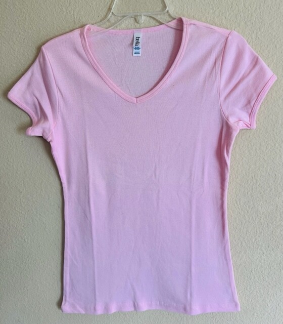 Pink Bella Ladies Short Sleeve V-Neck Jersey T-Shirt Light Pink Tee 6005