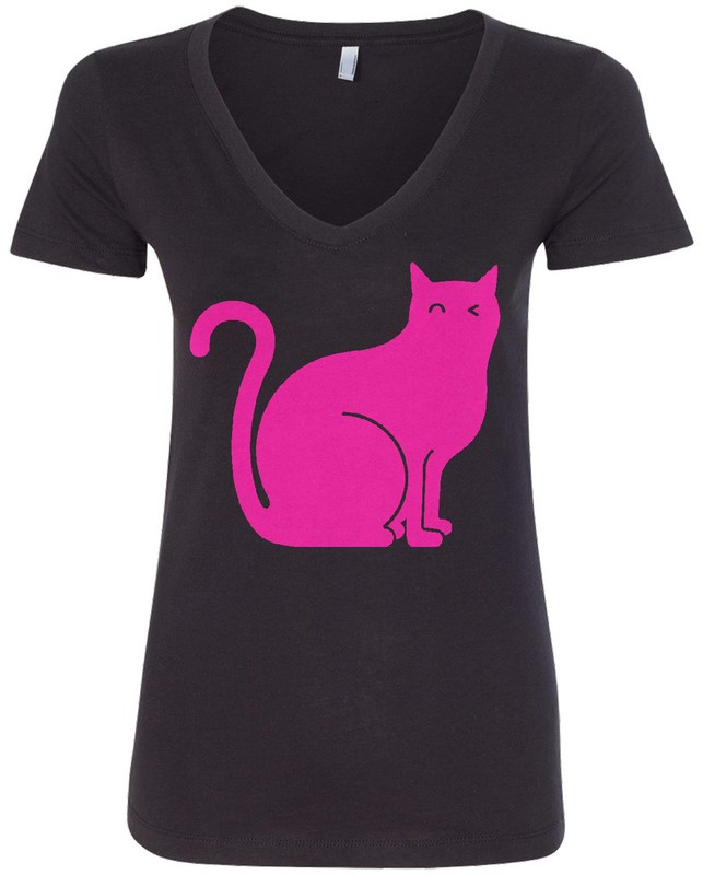 Pink Cat Women's V-Neck T-Shirt Pet Kitten Lover Gift