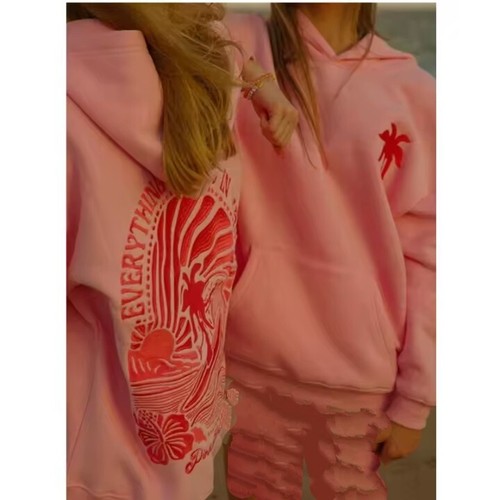 Pink Palm Puff Hoodies For Womens Long Sleeve Letter Print Cute Graphic Hoodie
