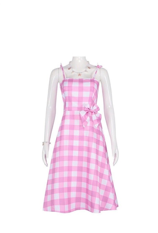 Pink Plaid Gingham Dress Vintage Retro Barbie Taffeta Sleeveless Checkered Dress