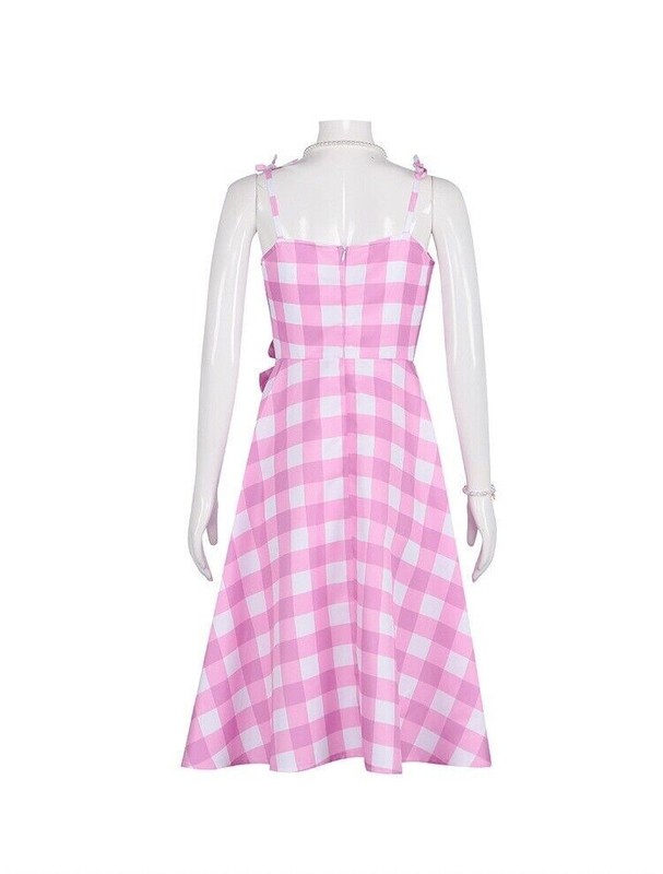 Pink Plaid Gingham Dress Vintage Retro Barbie Taffeta Sleeveless Checkered Dress