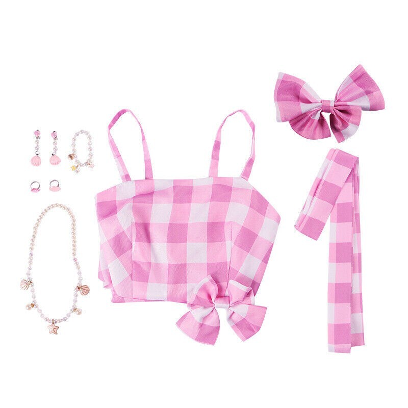 Pink Plaid Gingham Dress Vintage Retro Barbie Taffeta Sleeveless Checkered Dress