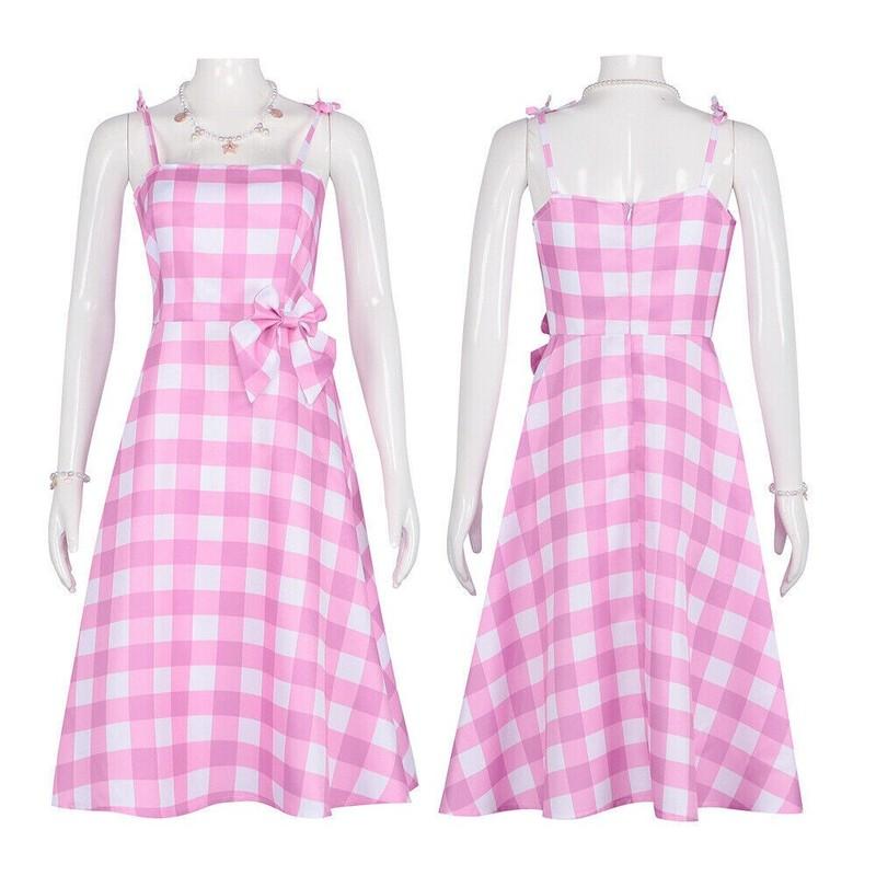 Pink Plaid Gingham Dress Vintage Retro Barbie Taffeta Sleeveless Checkered Dress