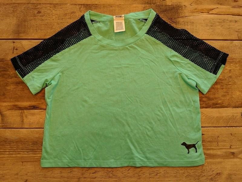 PINK Victoria’s Secret Teal Logo X-SMALL Mesh Perfect Crop Short Sleeve Tee VS