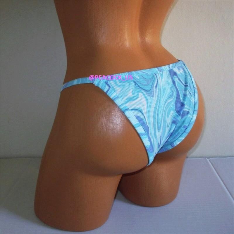 PINK VICTORIA SECRET Cotton High Leg String Bikini Panty M XL Blue Marble