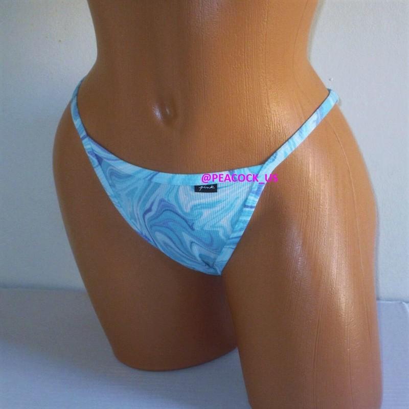 PINK VICTORIA SECRET Cotton High Leg String Bikini Panty M XL Blue Marble