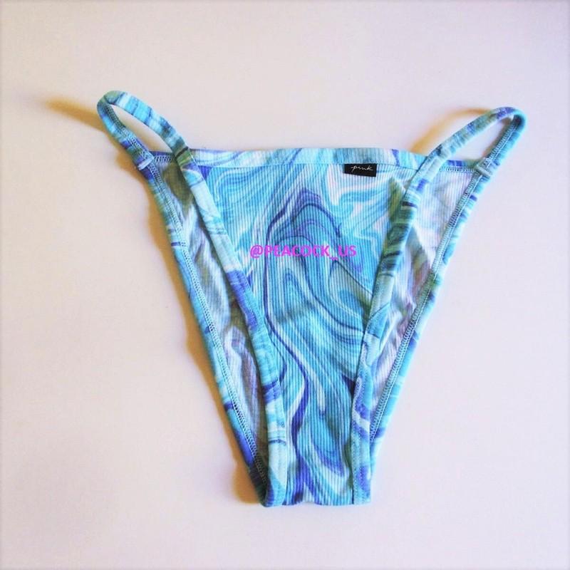 PINK VICTORIA SECRET Cotton High Leg String Bikini Panty M XL Blue Marble