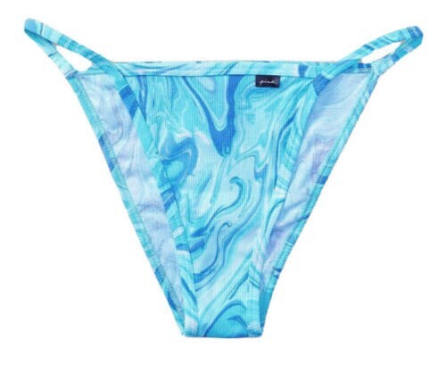 PINK VICTORIA SECRET Cotton High Leg String Bikini Panty M XL Blue Marble