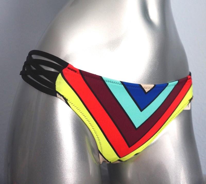 Pink Victorias New Secret Chevron Retro Stripe Black Strappy Bikini Bottom XS