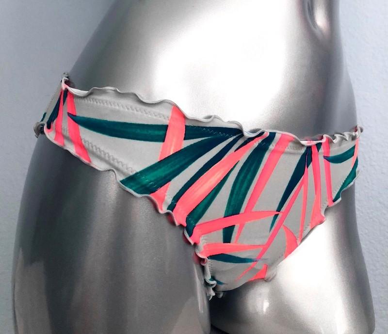 PINK Victorias Secret Grey Silver Tropical Ruffle Mini Bikini Cheeky Bottom S
