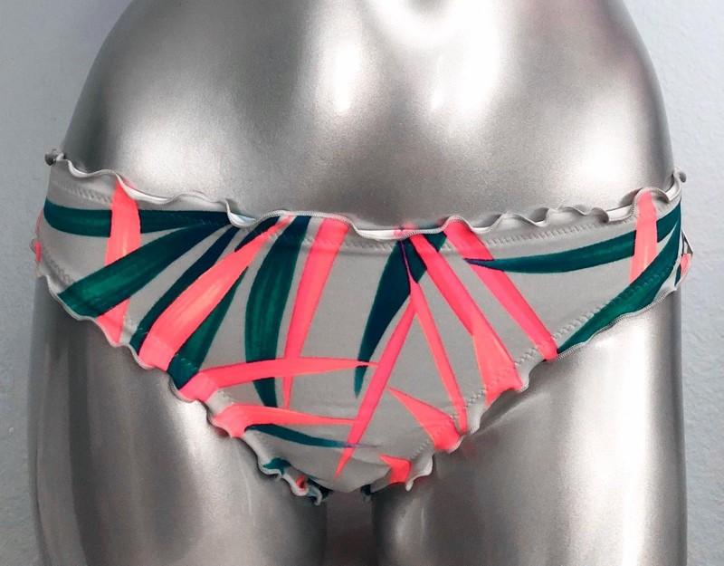 PINK Victorias Secret Grey Silver Tropical Ruffle Mini Bikini Cheeky Bottom S