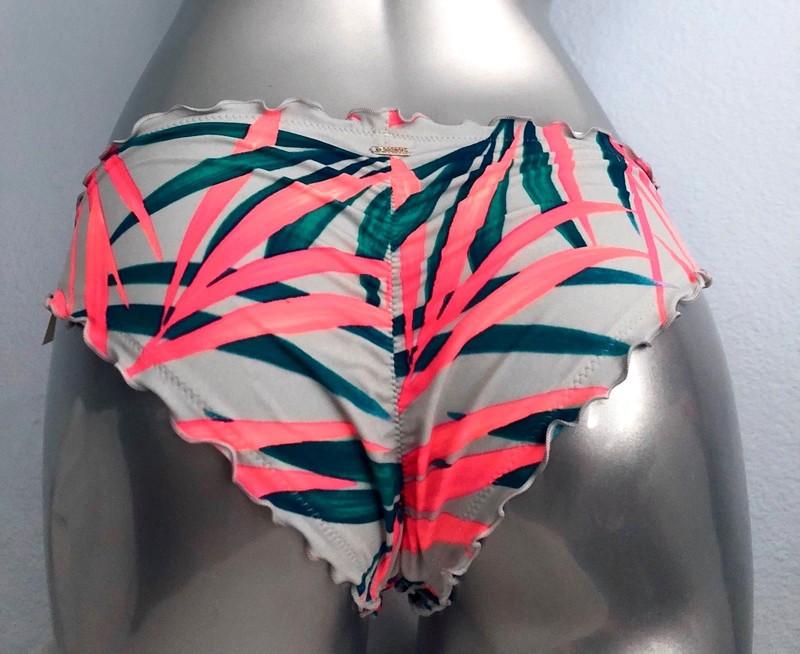 PINK Victorias Secret Grey Silver Tropical Ruffle Mini Bikini Cheeky Bottom S