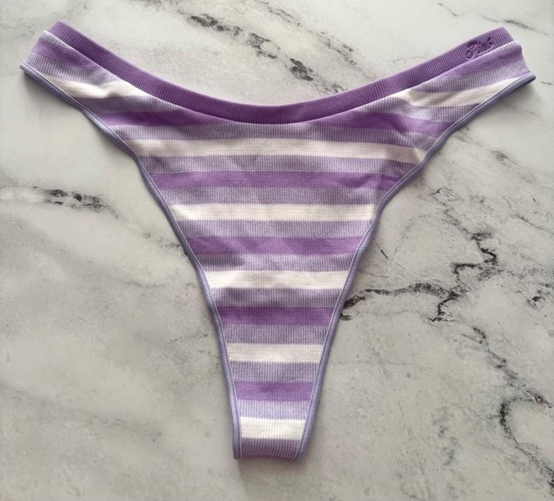 PINK Victorias Secret Thong Panty Nwt Purple White Stripe Ribbed High Leg
