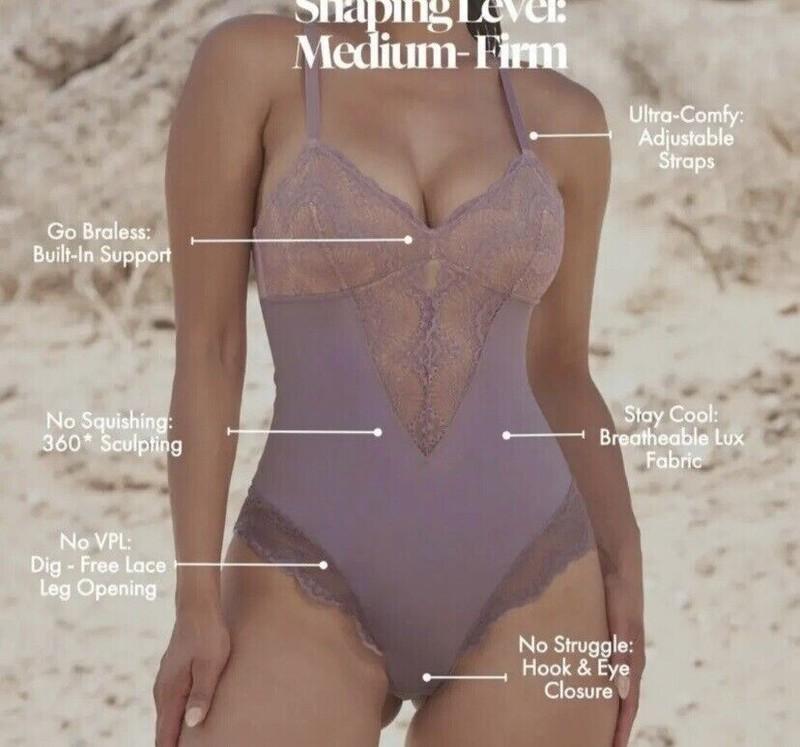 Pinsy Women's Sz Small Lilac Sculpting Lace Shapesuit Shapewear Bodysuit $98