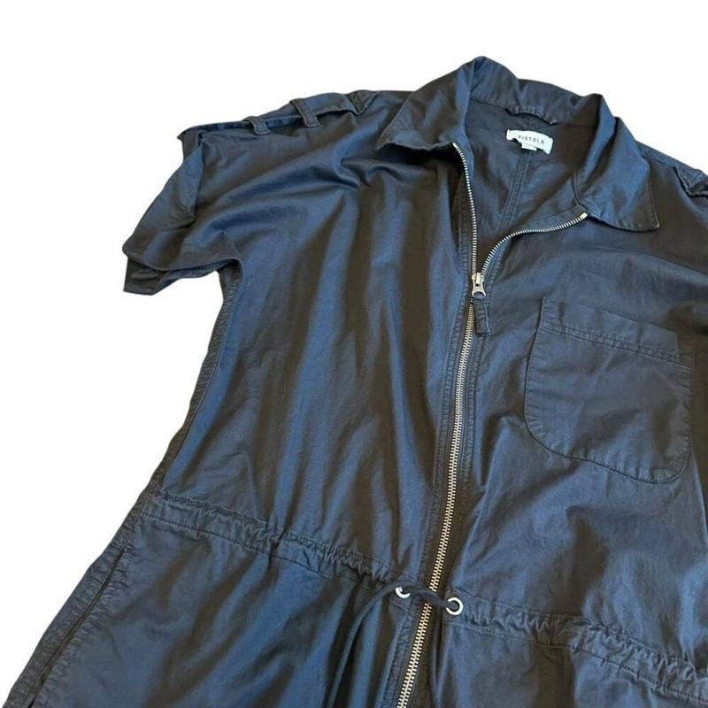 Pistola Black Short Sleeve Jumpsuit Pants Defined Waist Collar Size Medium Women