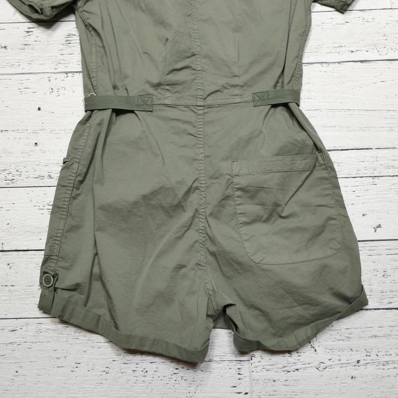 Pistola Romper Womens XS Olive Green Utility Short Sleeve Collared Coverall