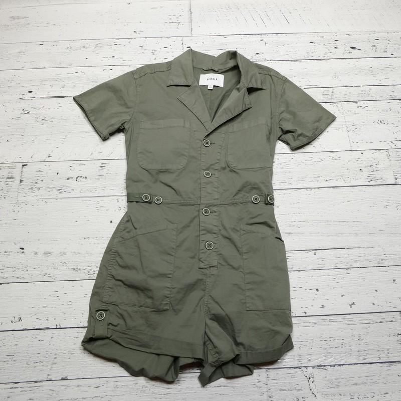 Pistola Romper Womens XS Olive Green Utility Short Sleeve Collared Coverall