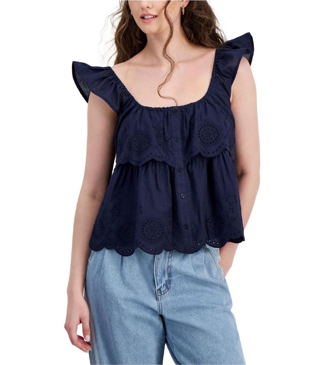 PLANET HEART Womens Eyelet Tiered Tank Top