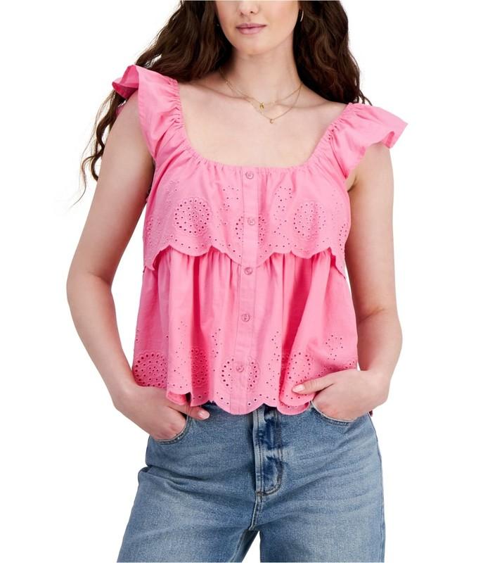 PLANET HEART Womens Eyelet Tiered Tank Top