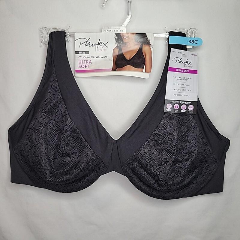 Playtex Bra 38C Black Dreamwire Ultra Soft No Poke 4833 New with Tags