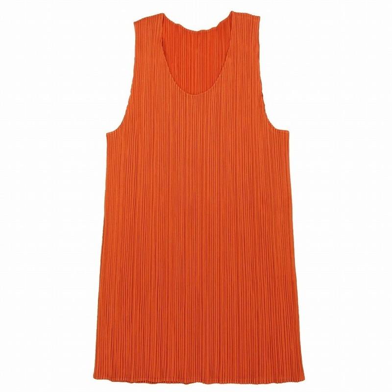 Pleats Please Issey Miyake 90s Sleeveless Top Orange F Japan