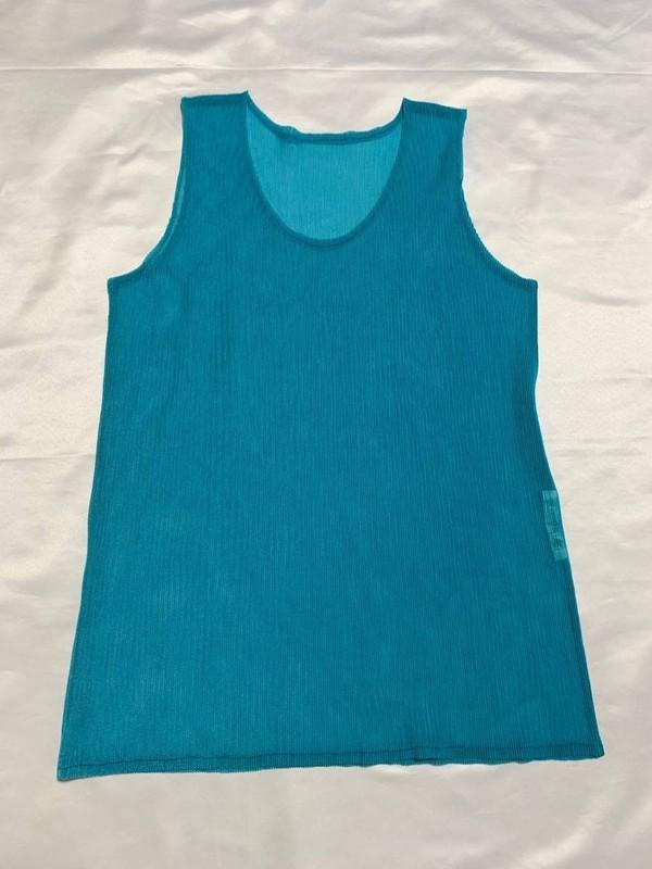 Pleats Please Issey Miyake Blue Sleeveless Tank Top Used Japan