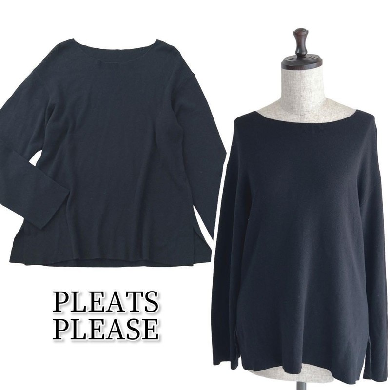 Pleats Please Issey Miyake Knit Top Black Used Japan