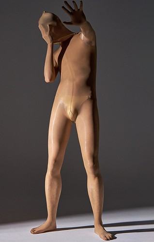 Plus Men 8D Oil Shiny Full Bodystocking Transparent Jumpsuit W Gloves Hood /TOES