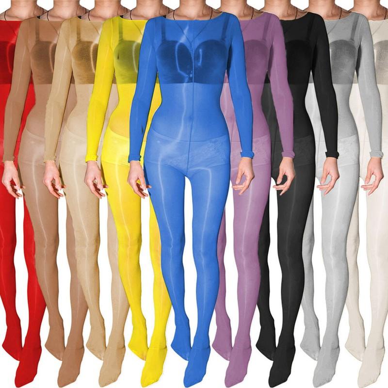Plus Size Jumpsuit Womens Sheer Nylon Bodysuit Super Shiny Bodyhose Bodystocking